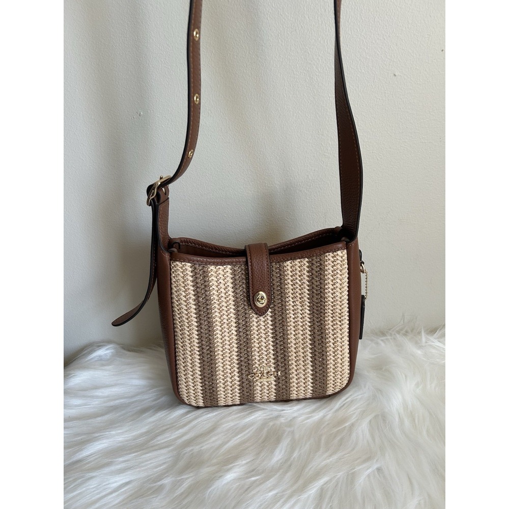 Coach Brown and Natural Woven Crossbody Bag